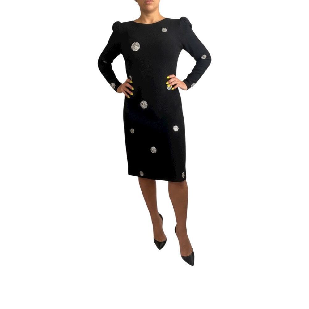 Vintage Adolfo Black Knit with Dress Size M Designer Couture with Rhinestones